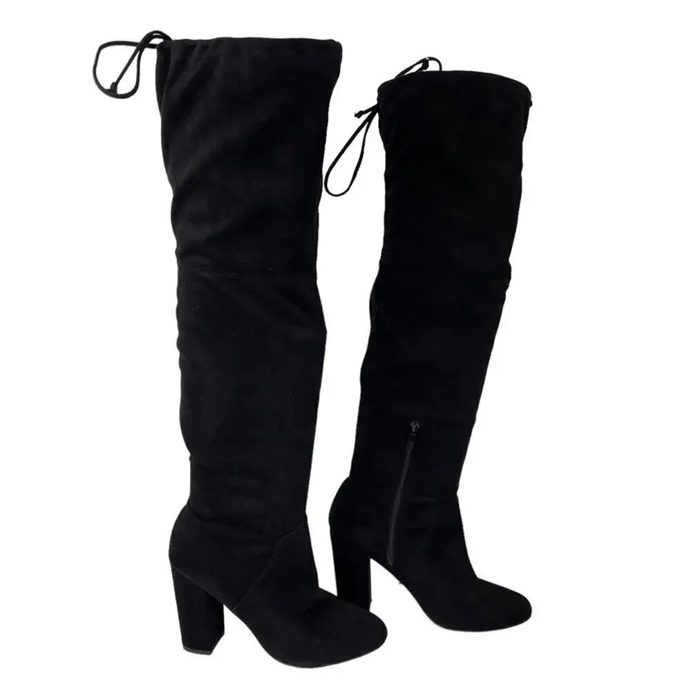 Anthropologie x Faryl Robin Sofia Vegan Suede Knee-High Black Heeled Boot 9
